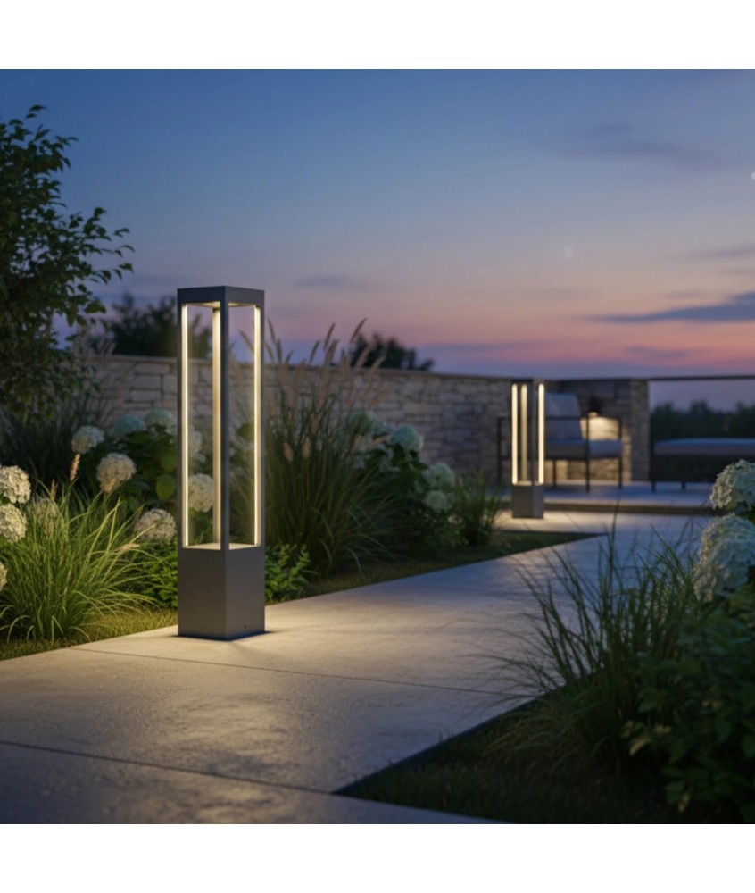 kelvo® GREMO KLV-101-0124 Φωτιστικό Κολωνάκι Κήπου LED 7W 735lm 45° AC 220-240V Αδιάβροχο IP65 Θερμό Λευκό 2700K - Bridgelux COB Chip & TÜV SÜD Driver - Γκρι Ανθρακί Ματ - Μ15 x Π15 x Υ80.5cm - 5 Χρόνια Εγγύηση